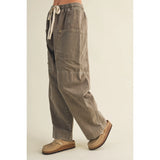 Mustard Seed - Drawstring Waist Wide Leg Utility Trouser - Espresso