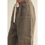 Mustard Seed - Drawstring Waist Wide Leg Utility Trouser - Espresso