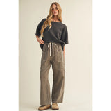 Mustard Seed - Drawstring Waist Wide Leg Utility Trouser - Espresso