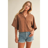 Mustard Seed - Textured Drape Sleeve Collared Blouse - Rattan