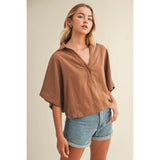 Mustard Seed - Textured Drape Sleeve Collared Blouse - Rattan