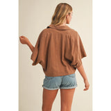 Mustard Seed - Textured Drape Sleeve Collared Blouse - Rattan