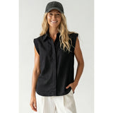 Naked Zebra -Cap Sleeve Hidden Placket Blouse - Black
