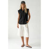 Naked Zebra -Cap Sleeve Hidden Placket Blouse - Black