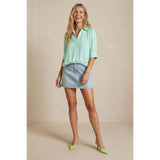 Naked Zebra - Half Sleeve Hi-Lo Bubble Hem Blouse - Fair Aqua