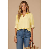 Naked Zebra - Half Sleeve Hi-Lo Bubble Hem Blouse - Pale Banana