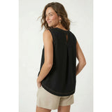Naked Zebra - Round Neck Garment Wash Sleeveless Top - Black