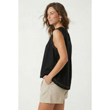 Naked Zebra - Round Neck Garment Wash Sleeveless Top - Black
