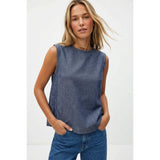 Naked Zebra - Round Neck Garment Wash Sleeveless Top - Denim