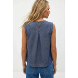Naked Zebra - Round Neck Garment Wash Sleeveless Top - Denim
