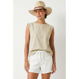 Naked Zebra - Round Neck Garment Wash Sleeveless Top - Tan