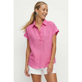 Naked Zebra - Cotton Short Sleeve Popover Blouse - Hot Pink