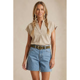 Naked Zebra - Soft Matte Drop Shoulder Blouse - Taupe