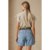 Naked Zebra - Soft Matte Drop Shoulder Blouse - Taupe