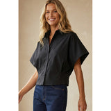 Naked Zebra - Tailored Taffeta Short Sleeve Blouse - Black