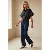 Naked Zebra - Tailored Taffeta Short Sleeve Blouse - Black