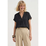 Naked Zebra - Whipstitch Drop Shoulder Regular Blouse - Black