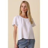 Olivaceous - Melina Gathered Short Sleeve Blouse - Off White
