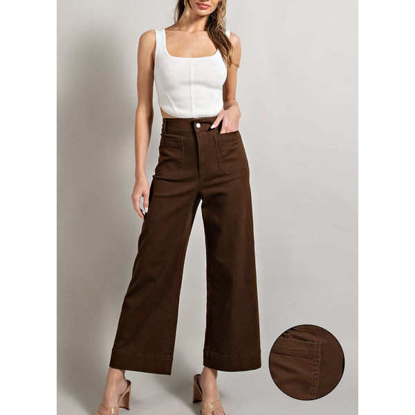 ee:some - Soft Washed Wide Leg Pants - Brown