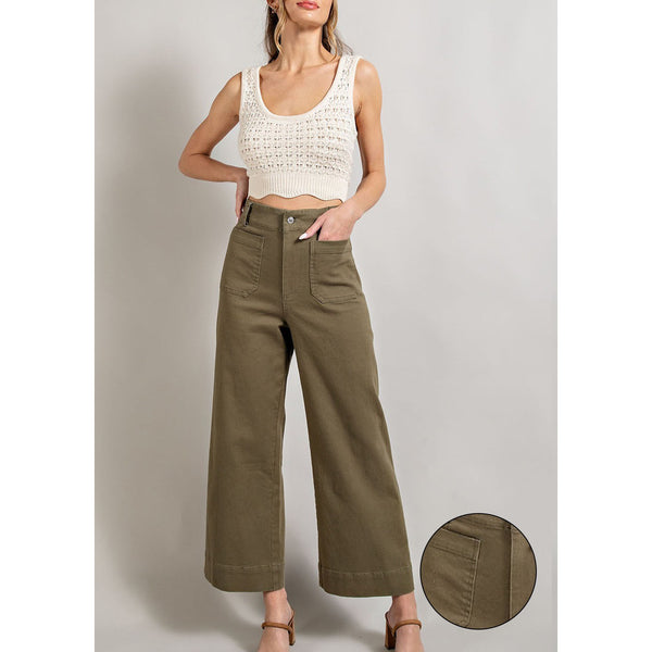 ee:some - Soft Washed Wide Leg Pants - Olive