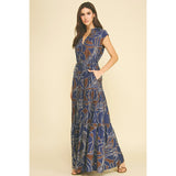Pinch - Abstract Print Tiered Maxi Dress - Navy/Brown