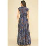 Pinch - Abstract Print Tiered Maxi Dress - Navy/Brown