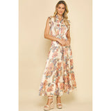 Pinch - Floral Print Tiered Maxi Dress - Cream Multi