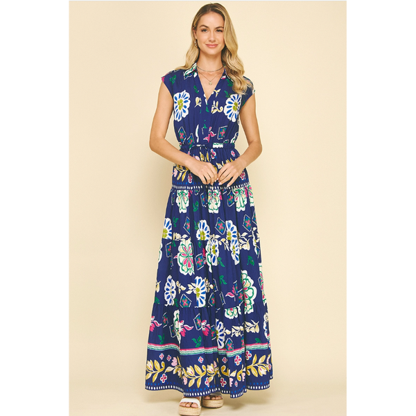 Pinch - Floral Tiered Maxi Dress - Deep Blue