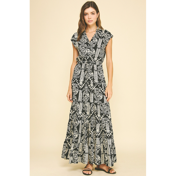 Pinch - Jungle Print Tiered Maxi Dress - Black