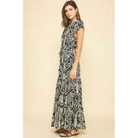 Pinch - Jungle Print Tiered Maxi Dress - Black
