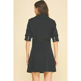 Pinch - Ruched Front Button Down Mini Dress - Deep Navy