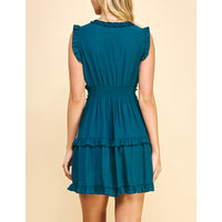 Pinch - V Neck Ruffle Mni Dress - Teal