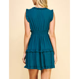 Pinch - V Neck Ruffle Mni Dress - Teal