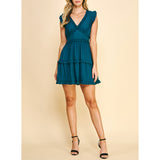 Pinch - V Neck Ruffle Mni Dress - Teal