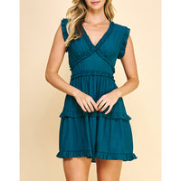 Pinch - V Neck Ruffle Mni Dress - Teal