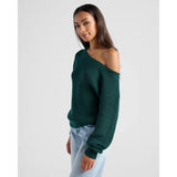 Seventy Eight and Sunny - Coastal One Shoulder Sweater - Hunter Green