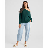 Seventy Eight and Sunny - Coastal One Shoulder Sweater - Hunter Green