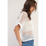 ee:some - Crochet Knit Short Sleeve Sweater Top - Off White