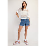 ee:some - Crochet Knit Short Sleeve Sweater Top - Off White