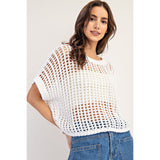 ee:some - Crochet Knit Short Sleeve Sweater Top - Off White