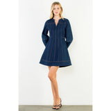 THML - Denim V-neck Dress - Dark Blue