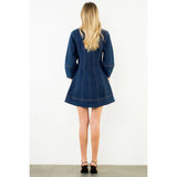 THML - Denim V-neck Dress - Dark Blue