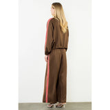 THML - Drawstring Pants with Velvet Details - Brown