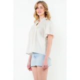 THML - Embroidered Yoke Flutter Sleeve Top - Cream