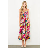 THML - Floral Tiered Midi Dress - Fuschia