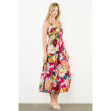 THML - Floral Tiered Midi Dress - Fuschia