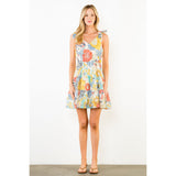 THML - Floral Print Dress with Shoulder Tie - Mustard