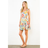 THML - Floral Print Dress with Shoulder Tie - Mustard