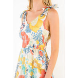 THML - Floral Print Dress with Shoulder Tie - Mustard