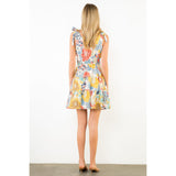 THML - Floral Print Dress with Shoulder Tie - Mustard